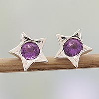 Featured review for Amethyst stud earrings, Bright Star