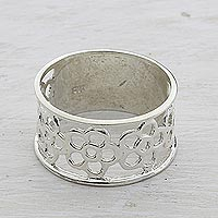 Featured review for Sterling silver band ring, Band of Flowers