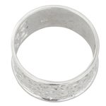 Sterling silver band ring, 'Band of Flowers' - Sterling Silver Floral Band Ring from India