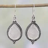 Rainbow moonstone dangle earrings, 'Morning Fog' - Rainbow Moonstone and Sterling Silver Dangle Earrings