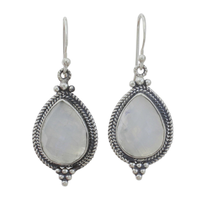 Rainbow moonstone dangle earrings, 'Morning Fog' - Rainbow Moonstone and Sterling Silver Dangle Earrings