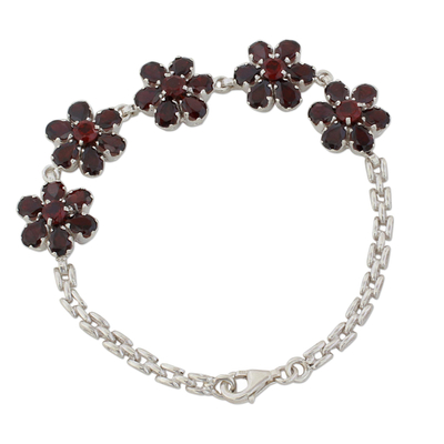 Garnet and Sterling Silver Link Chain Bracelet from India