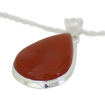Carnelian pendant necklace, 'Drop of Sunshine' - Carnelian Drop of Sunshine Pendant on a 925 Silver Necklace