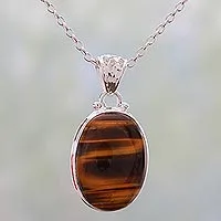 Tiger's eye pendant necklace, 'Hypnotic Feline' - Hypnotic Tiger's Eye Pendant on a 925 Silver Necklace