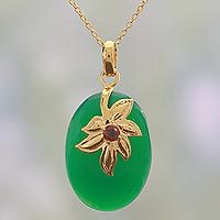 Gold plated onyx and garnet pendant necklace,