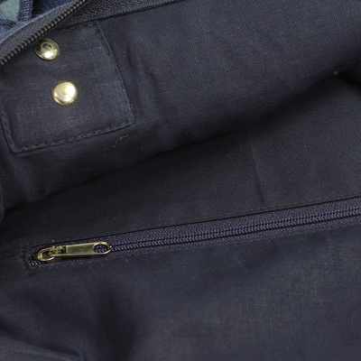 Blue Patchwork Jute Blend Shoulder Bag from India - Blue Patchwork | NOVICA