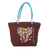 Jute blend tote bag, 'Chestnut Garden' - Jute Blend Floral Tote Handbag in Chestnut from India