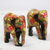 Esculturas en madera y papel maché, (pareja) - Juego de esculturas indias de madera de 2 elefantes florales pintados