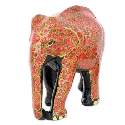 Indian Wood Painted Papier Mache Floral Elephant Sculpture
