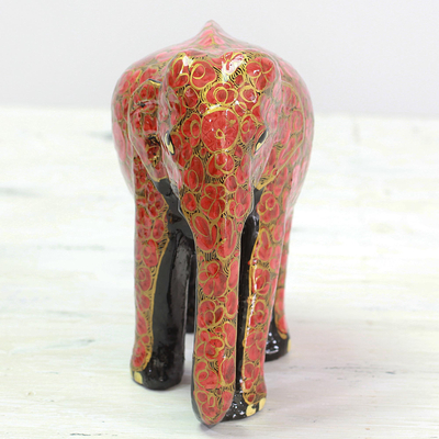 Wood and papier mache sculpture, 'Floral Charm' - Indian Wood Painted Papier Mache Floral Elephant Sculpture