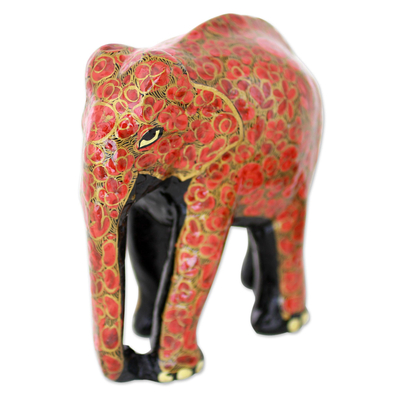 Escultura en madera y papel maché - Escultura de elefante floral de papel maché pintado en madera india