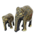 Esculturas en madera y papel maché, (pareja) - Conjunto Escultura India Madera Elefante Floral Madre e Hijo