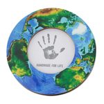 Wood photo frame, 'Planet Earth' (4 inch) - Laminated Wood Round Photo Frame of Planet Earth (4 Inch)