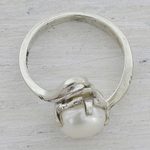 Cultured pearl single stone ring, 'Lyrical Bliss' - Artisan Crafted Cultured Pearl Single Stone Ring from India