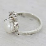 Cultured pearl single stone ring, 'Lyrical Bliss' - Artisan Crafted Cultured Pearl Single Stone Ring from India