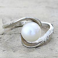 Cultured pearl single stone ring, 'Fantastic Swirl'