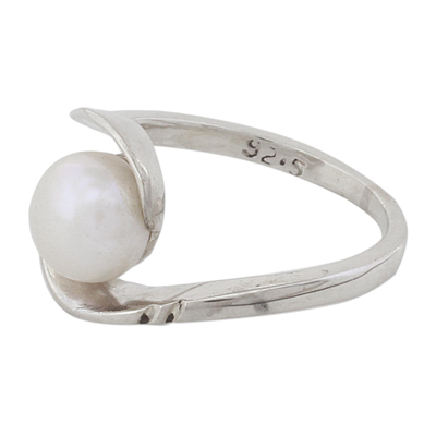 Cultured pearl single stone ring, 'Fantastic Swirl' - Hand Crafted Cultured Pearl Single Stone Ring from India