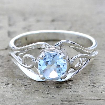 anillo de topacio azul con una sola piedra - Anillo de piedra única de topacio azul artesanal de la India