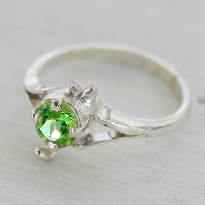 Peridot single stone ring, 'Green Dance' - Peridot and Sterling Silver Single Stone Ring from India