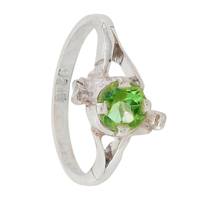 Peridot single stone ring, 'Green Dance' - Peridot and Sterling Silver Single Stone Ring from India