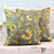 Cotton cushion covers, 'Yellow Indian Peony' (pair) - 2 Embroidered Chainstitch Green/Yellow Floral Cushion Covers