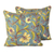 Cotton cushion covers, 'Yellow Indian Peony' (pair) - 2 Embroidered Chainstitch Green/Yellow Floral Cushion Covers