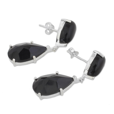 Onyx dangle earrings, 'Midnight Delight' - Onyx and Cubic Zirconia Dangle Earrings from India