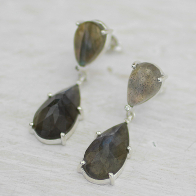 Labradorite dangle earrings, 'Twilight Delight' - Labradorite and Cubic Zirconia Dangle Earrings from India