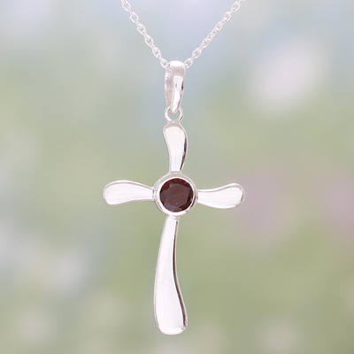 Garnet pendant necklace, Heavenly Cross in Red
