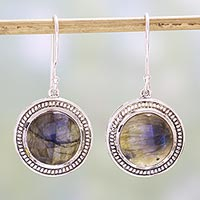 Labradorite dangle earrings, 'Fascinating Ropes' - Labradorite and Sterling Silver Dangle Earrings from India
