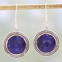 Lapis lazuli dangle earrings, 'Fascinating Ropes' - Lapis Lazuli and Sterling Silver Dangle Earrings from India