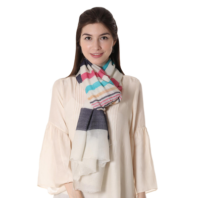 Wool shawl, 'Pastel Stripes' - Woven Striped Wool Shawl in Multicolor by Indian Artisans