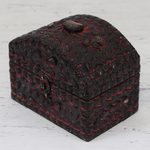 Wood jewelry box, 'Pink Reverie' - Indian Pink Wood Embossed Aluminum Stone Accents Jewelry Box