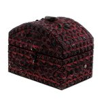 Wood jewelry box, 'Pink Reverie' - Indian Pink Wood Embossed Aluminum Stone Accents Jewelry Box