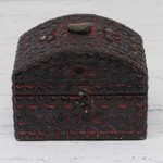 Wood jewelry box, 'Pink Reverie' - Indian Pink Wood Embossed Aluminum Stone Accents Jewelry Box