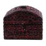 Wood jewelry box, 'Pink Reverie' - Indian Pink Wood Embossed Aluminum Stone Accents Jewelry Box