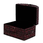 Wood jewelry box, 'Pink Reverie' - Indian Pink Wood Embossed Aluminum Stone Accents Jewelry Box
