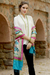 Tussar silk shawl, 'Enchanted Hibiscus' - Hibiscus Flowers Hand Block Printed on Tussar Silk Shawl