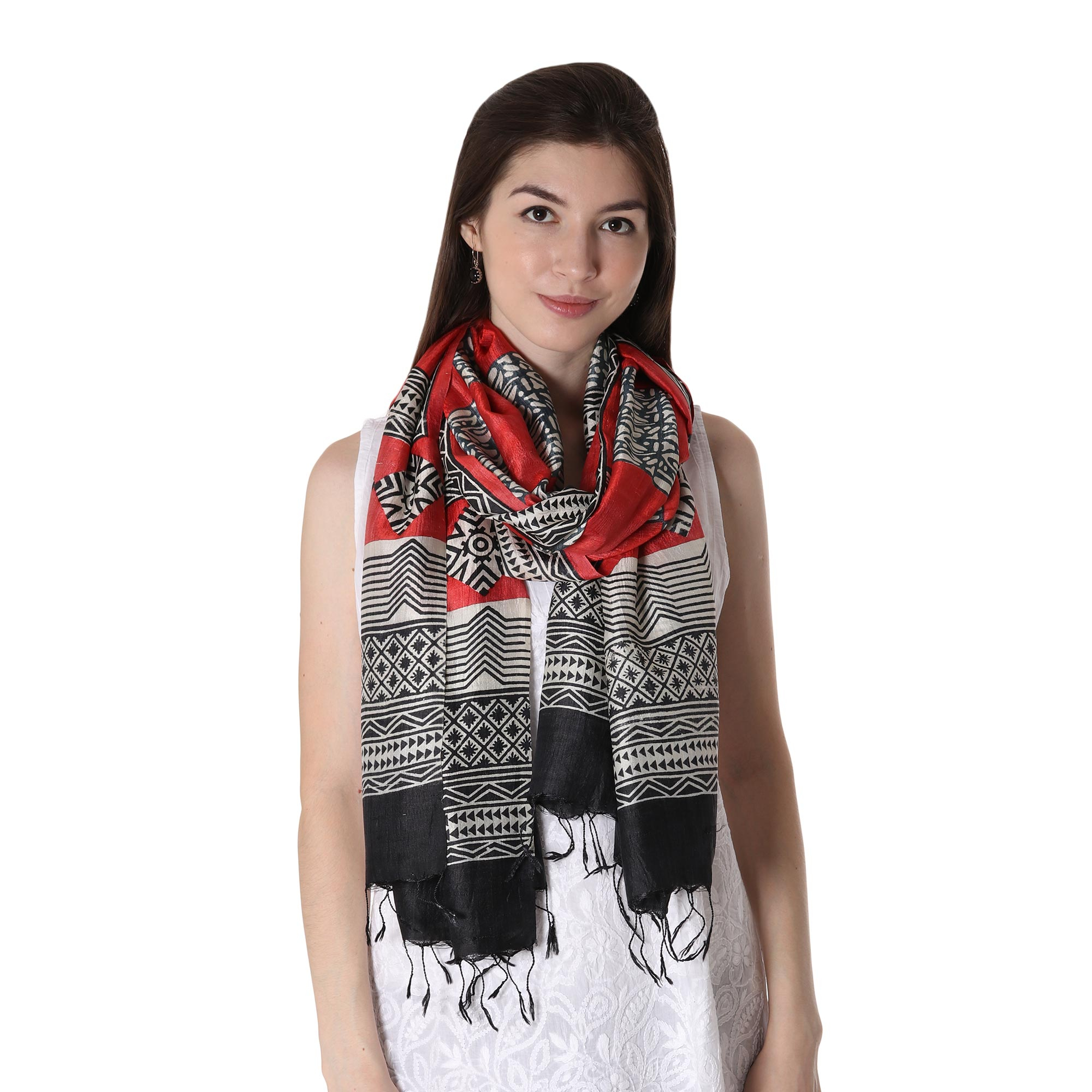 Contemporary Black & Grey Abstract Printed Wool Winter Scarf