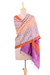 Tussar silk shawl, 'Magical Beehives' - 100% Indian Tussar Silk Shawl with Lavender Ginger Geometry