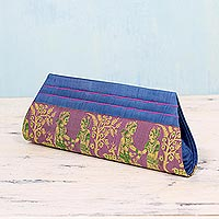 Silk clutch handbag, 'Royal Vow in Lilac and Blue' - Blue and Lilac 100% Silk Clutch Handbag from India