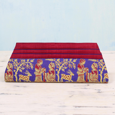 Silk clutch handbag, 'Royal Love in Red and Blue' - Red and Blue 100% Silk Clutch Handbag from India
