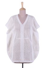 Cotton mesh tunic, 'Glamorous Lady' - Cotton Off White Cover Up or Tunic Top from India