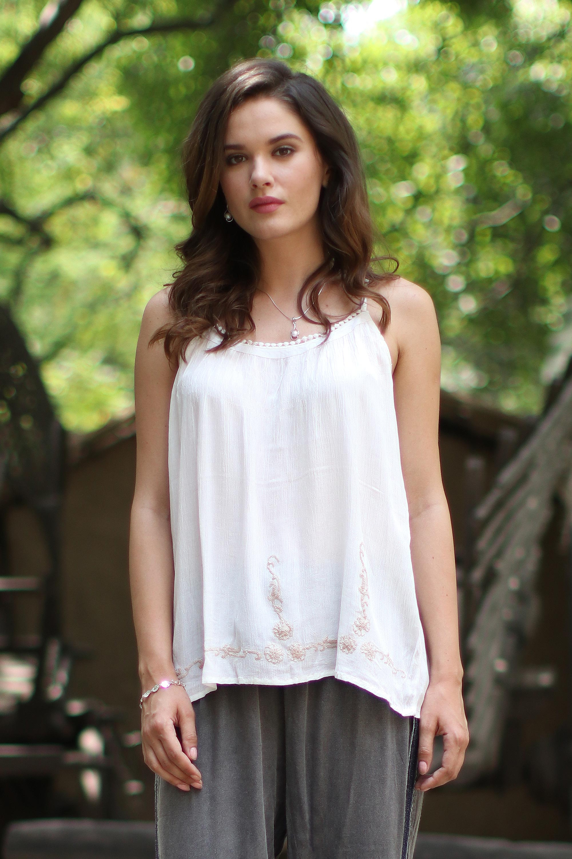 Seed Heritage Embroidered Hem Camisole Top In Lemon Drop