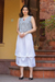 Cotton skirt, 'Blissful Summer' - Two Layered White Striped Cotton Scrunch Skirt from India (image 2b) thumbail