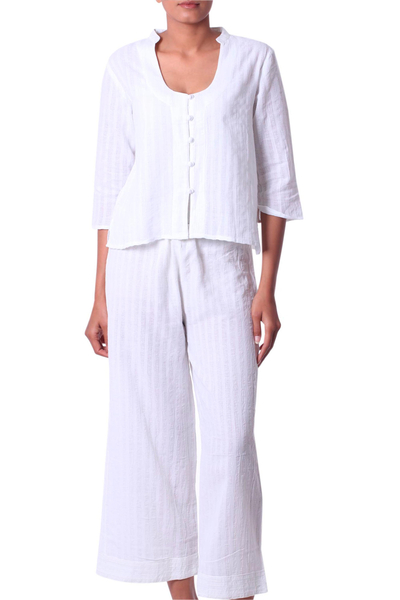 Pantalones cropped de algodón - Cómodos pantalones cortos de algodón blanco de la India