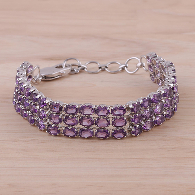 Rhodium plated amethyst link bracelet, 'Lavender Sparkle' - Amethyst and Rhodium Plated Silver Link Bracelet from India