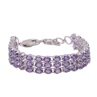 Rhodium plated amethyst link bracelet, 'Lavender Sparkle' - Amethyst and Rhodium Plated Silver Link Bracelet from India