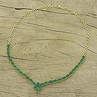 Gold plated onyx pendant necklace, 'Green Garland'