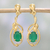 Gold plated onyx dangle earrings, 'Leafy Romance' - 22k Gold Plated Green Onyx Dangle Earrings from India (image 2) thumbail